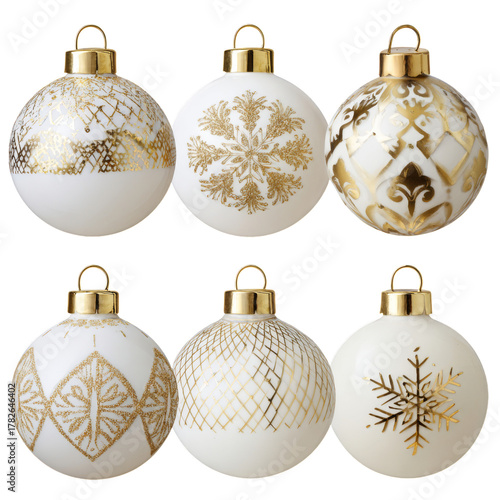 Elegant White and Gold Christmas Ornaments for Festive Holiday Decor