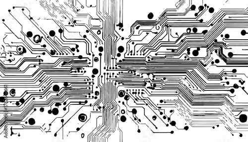 Abstract Circuit Board Pattern. Abstract circuit board pattern in black and white. Abstract black and white circuit board pattern with clean lines and connections. 