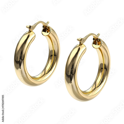 Elegant Golden Hoop Earrings Shining Under Bright Light in a Close-Up View