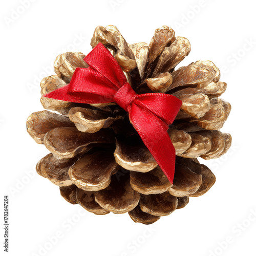 Beautifully Decorated Pinecone With Red Bow for Festive Holiday Decorations a...