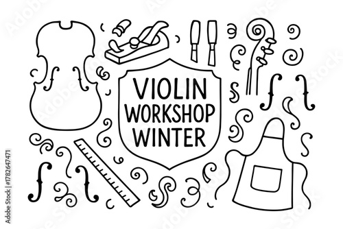 Winter violin workshop: craftsmanship and tools in monochrome design