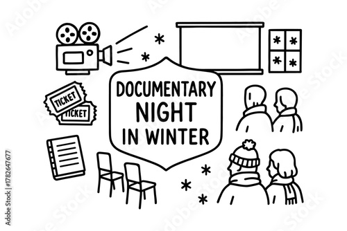 Winter documentary night: cozy indoor cinema with popcorn and films