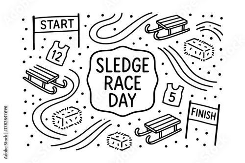 Outline design of winter sledge race with minimalist style