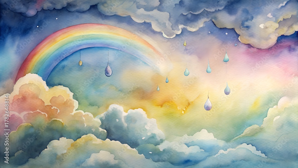 Obraz premium beautiful nature cloud, rain, rainbow and abstract watercolor background