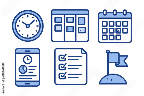 Outline icons for time management and planning
