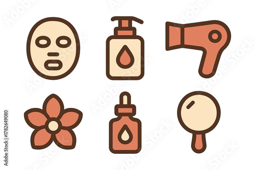Beauty and skincare icons in flat design