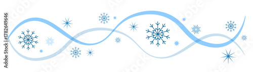 Pattern with blue snowflakes on a white background. Banner Greeting Card