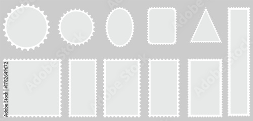 Set of blank rectangle and square Postage stamp frames. Postage stamp vector icons.Blank postage stamps borders vector set. Mockup postage stamps Postage stamp set, templates	