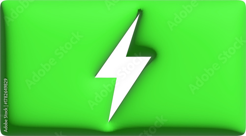 3D Lightning Bolt Icon - Green Energy and Fast Power Symbol.