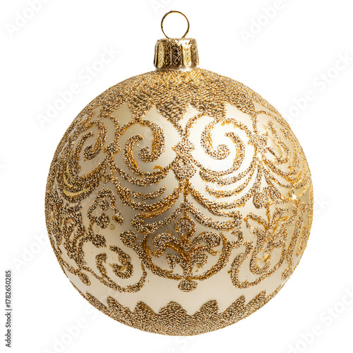 Elegant Gold Christmas Ornament With Intricate Design Hanging
