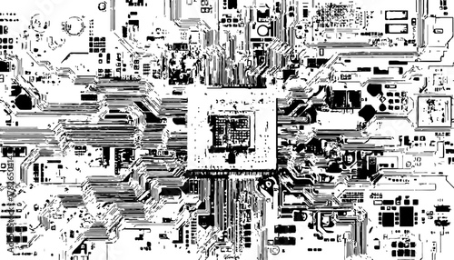 Abstract Circuit Board Pattern. Abstract circuit board pattern in black and white. Abstract black and white circuit board pattern with clean lines and connections. 