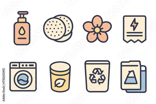 Set of eco-friendly household icons in modern linear style