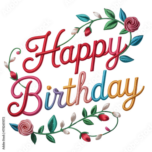 Embroidered Happy Birthday Script Design