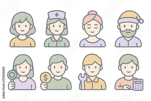 Charming pastel avatar collection featuring diverse occupations