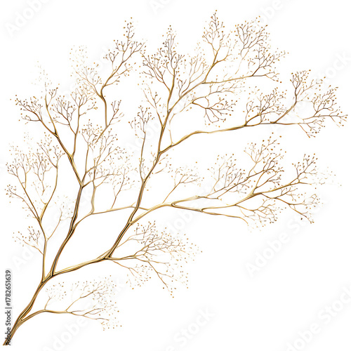 Golden Branch With Delicate Flowers Captured in a Serene Natural Setting