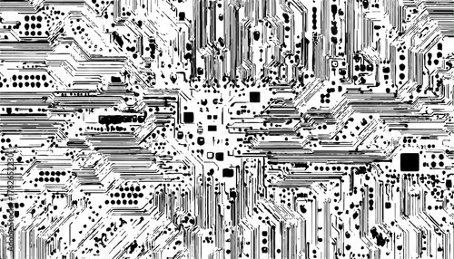 Abstract Circuit Board Pattern. Abstract circuit board pattern in black and white. Abstract black and white circuit board pattern with clean lines and connections. 