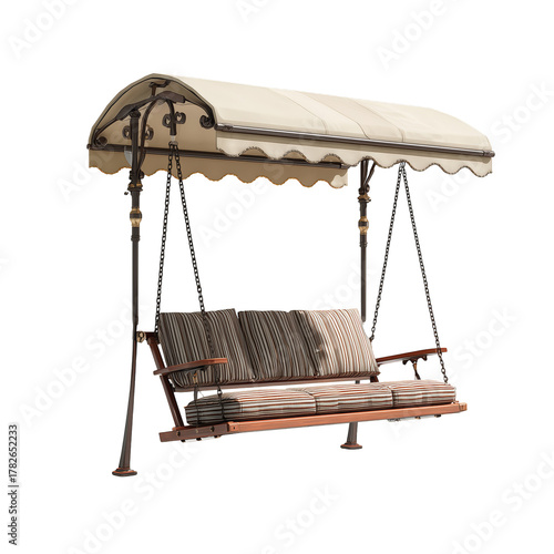 Elegant Outdoor Swing Bed in Sunny Garden Setting With Comfortable Cushions f...