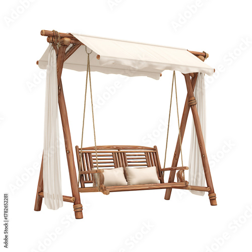 Elegant Outdoor Swing Bed in Sunny Garden Setting With Comfortable Cushions f...