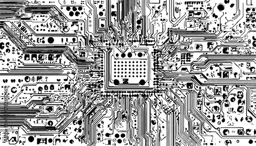 Abstract Circuit Board Pattern. Abstract circuit board pattern in black and white. Abstract black and white circuit board pattern with clean lines and connections. 