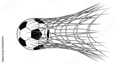 A soccer ball bursts through a net in a dynamic motion blur effect.