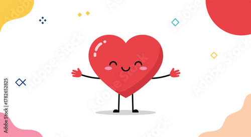 A cute cartoon red heart character with open arms showing affection and happiness.