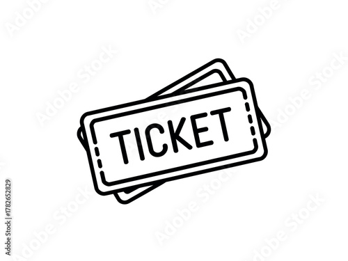 A simple graphic illustration of two tickets stacked on top of each other, with the word TICKET prominently displayed on the top ticket.