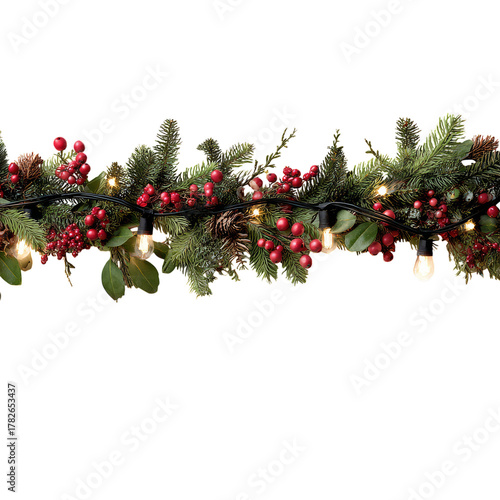 Festive Holiday Garland With Lights and Berries for Cheerful Decor