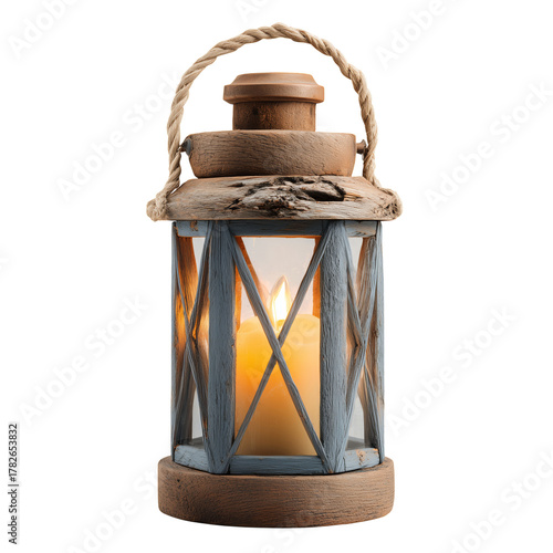 Rustic Lantern With Candle, Adding Warm Light to Cozy Indoor Space During Eve...