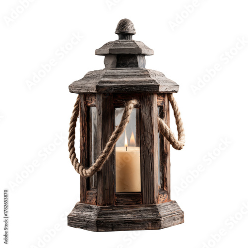 Rustic Lantern With Candle Illuminates Room With Warm Glow and Natural Charm