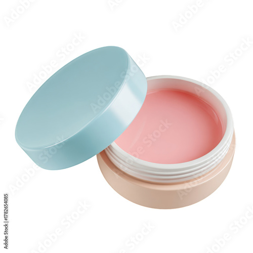 Moisturizing Cream in an Open Jar With a Blue Lid and Soft Pink Inside, Perfe...
