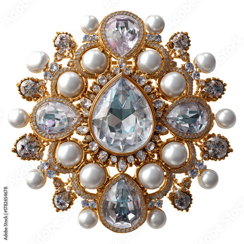 Beautiful Vintage Brooch With Pearls and Gems Arranged in a Floral Design