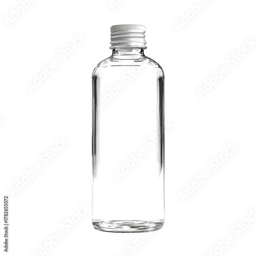 Clear Water Bottle Placed on a Plain Background With a Black Cap Showcasing a...