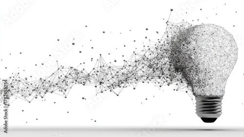 Black and white vector of a lightbulb merging into a graph, on pure white background. Represents creative solutions, growth, and analytical innovation in business.