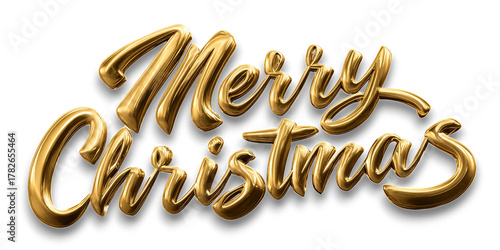 Golden Text Wishing Merry Christmas in Elegant Cursive Font Against a White B...
