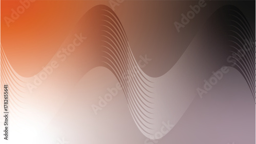 Abstract background with smooth flowing lines in gradient shades of orange and dark gray