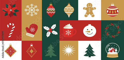 Festive Christmas Icon Collection Holiday Ornaments, Decorations, and Seasonal Symbols