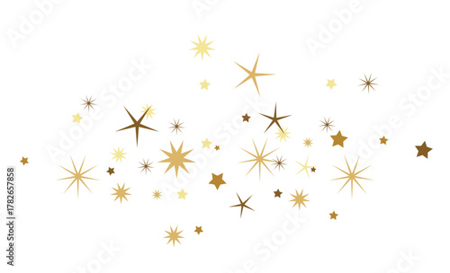 Splashes of gold stars on a white background