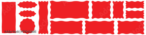 Vector wavy rectangles with red texture, irregular colorful text boxes. Crayon drawn squares and rectangles with wavy rough edges.doodle hand drawn frames with irregular uneven shapes	