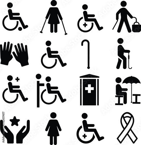 Set of universal accessibility and medical healthcare vector icons