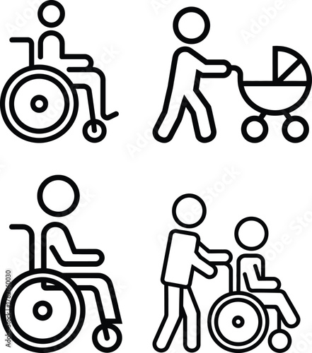 Accessibility, family care, and disability support outline icons