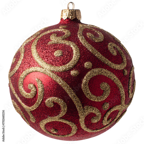 Festive Red Ornament With Gold Swirl Pattern for Holiday Decorations and Cele...
