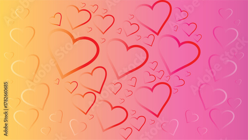 Gradient background with heart shapes in shades of pink orange and yellow colors