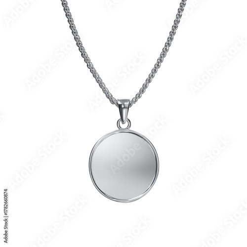 Stylish Silver Necklace With a Round Mirror Pendant on a Chain