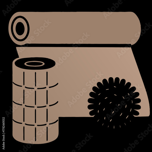 Industrial Carpet Roll and Cleaning Brush Icon