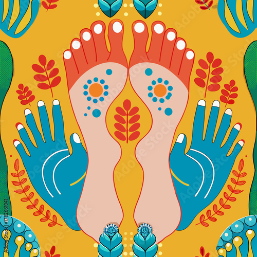 Colorful Feet and Hands in Reflexology Chart