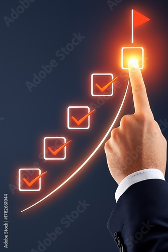 Business planning and goal achievement concept with progress checklist and growth strategy