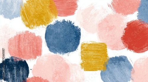 Abstract colorful paint strokes background texture featuring modern artistic brush marks and spots in blue, pink, yellow, and red.