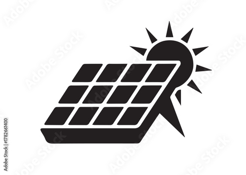 Solar panel with sun icon, Solar panel with sun solid vector