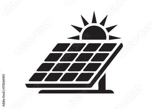 Solar panel with sun icon, Solar panel with sun solid vector