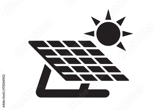 Solar panel with sun icon, Solar panel with sun solid vector